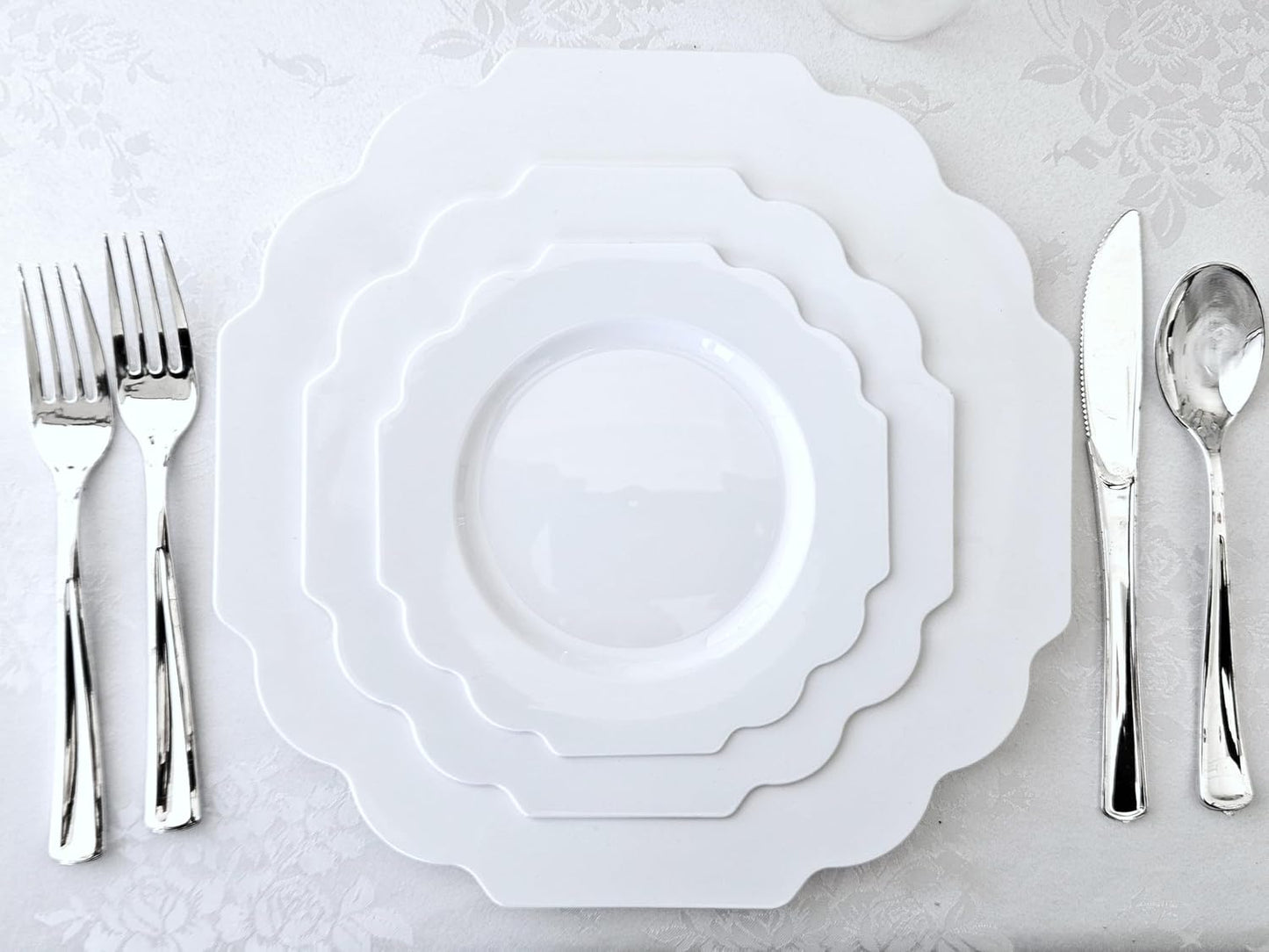 " OCCASIONS " 120 Plates Pack,(60 Guests) Heavyweight Wedding Party Disposable Plastic Plates Set -60 x 10.5'' Dinner + 60 x 8'' Salad/Dessert Plate (Imperial White)