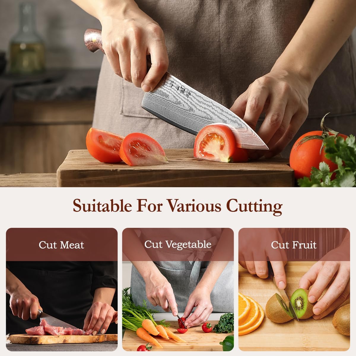 HEZHEN Damascus Chef Knife with Sheath, 8.3 Inches, 67 Layers Dmascus Steel Japanese Kitchen Knifefor Professional Chefs and Family, Micarta Handle,Gift Ready