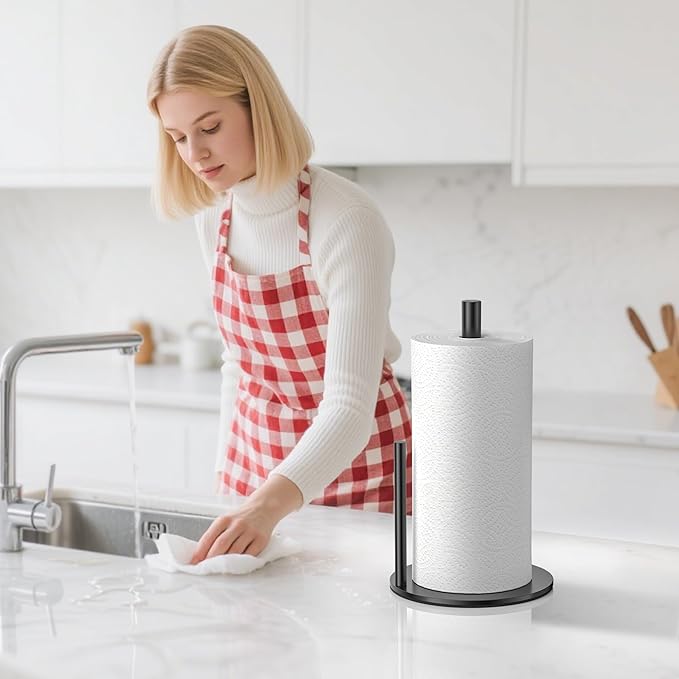 Paper Towel Holder Countertop, Stainless Steel, Black, for Kitchen, Pantry, RV