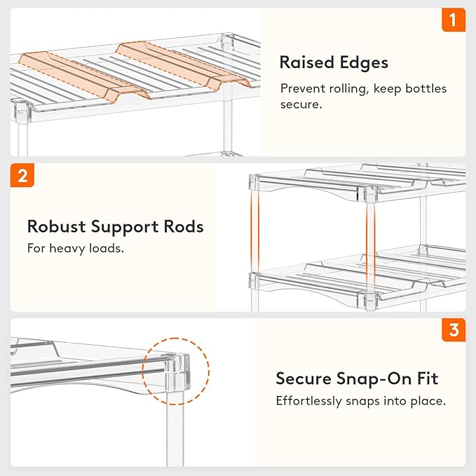 Lifewit Stackable Water Bottle Storage Organizer, Clear Tumbler Cup Mug Organizer, Plastic Large Compartment Wine Rack for Fridge Cellar Kitchen Pantry Storage, 4Tier Hold 16