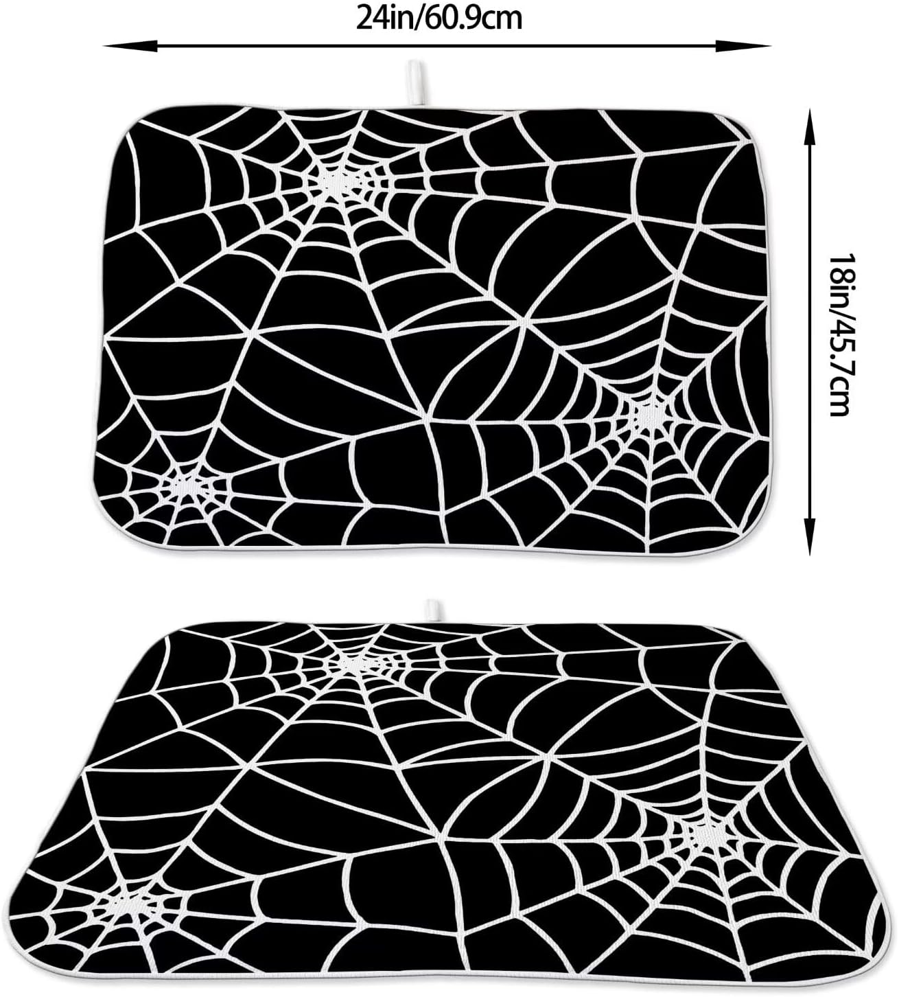 Halloween Spiderweb Dish Drying Mat 18 x 24 inch Halloween Scary Themed Black White Spider Web Decorative Drying Mats Microfiber Absorbent Dish Washable Draining Mat for Kitchen Counter