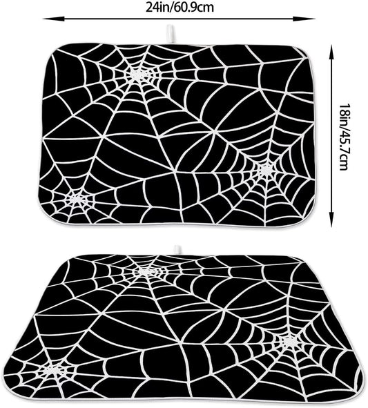 Halloween Spiderweb Dish Drying Mat 18 x 24 inch Halloween Scary Themed Black White Spider Web Decorative Drying Mats Microfiber Absorbent Dish Washable Draining Mat for Kitchen Counter