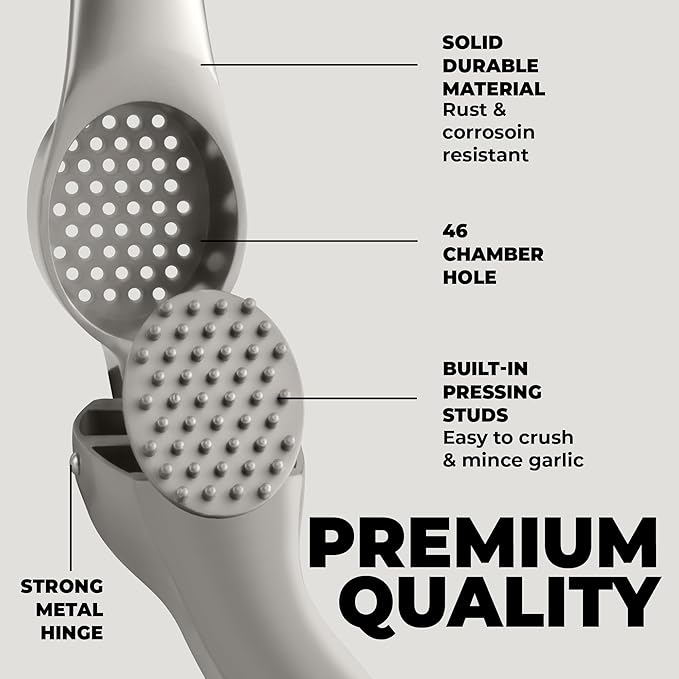 Zulay Kitchen Premium Garlic Press Set – Rust Proof & Dishwasher Safe Garlic Mincer Tool with Silicone Garlic Peeler & Brush, Easy Squeeze & Clean, Ergonomic Soft Grip Handle - Medium – Silver