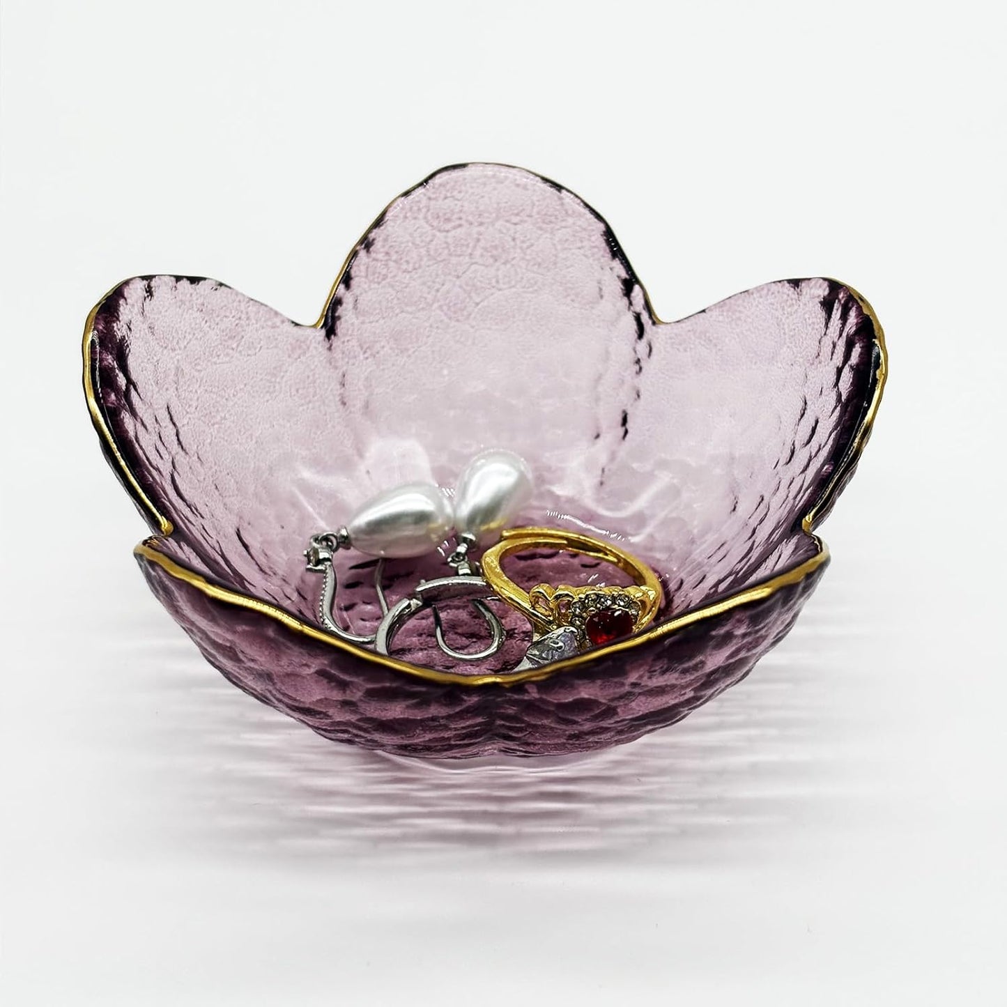 Purple Flower Ring Dish, Small Glass Jewelry Dish Tray, Ring Holder Jewlery Tray Trinket Dish, Bathroom Nightstand Decor Jewelry Bowl Christmas Friendship Birthday Gifts for Women, Soap Dish