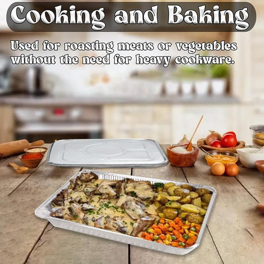 INFINITY EL Disposable Aluminum Foil Pans with Lids 10 Pack | Half-Size 12.5"x 10"x 2.5" Deep Disposable Baking Pan | Heavy Duty Aluminum Pan for Roasting Turkey, Lasagna, Thanksgiving, Christmas