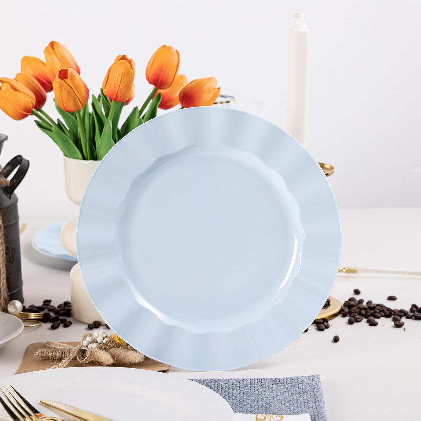 72 Pack Blue Plastic Plates, 10" Disposable Wave Dinner Plates Elegant Heavy Duty Serving Dishes for Party, Wedding, Thanksgiving, Christmas