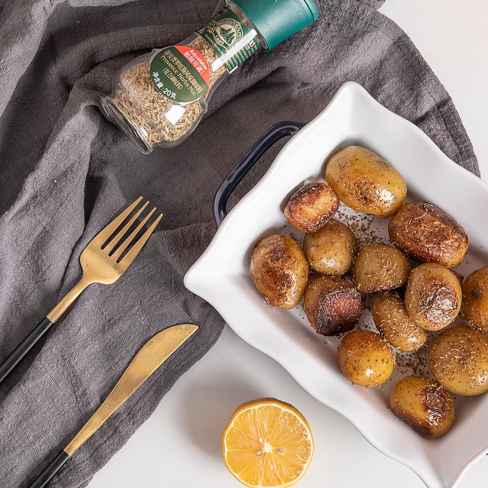 Sweejar Casserole Dishes for Oven, Ceramic Bakeware Set of 3, Rectangular Baking dish with Handles, Wave Edge Lasagna Pan Deep for Cooking, Cake, Dinner, Banquet and Daily Use (Navy)