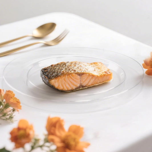 100 PCS Clear Plastic Plates, Plastic Disposable Plates Include 50 Dinner Plate and 50 Dessert Plate Perfect for Holiday, Birthday, Wedding & Party