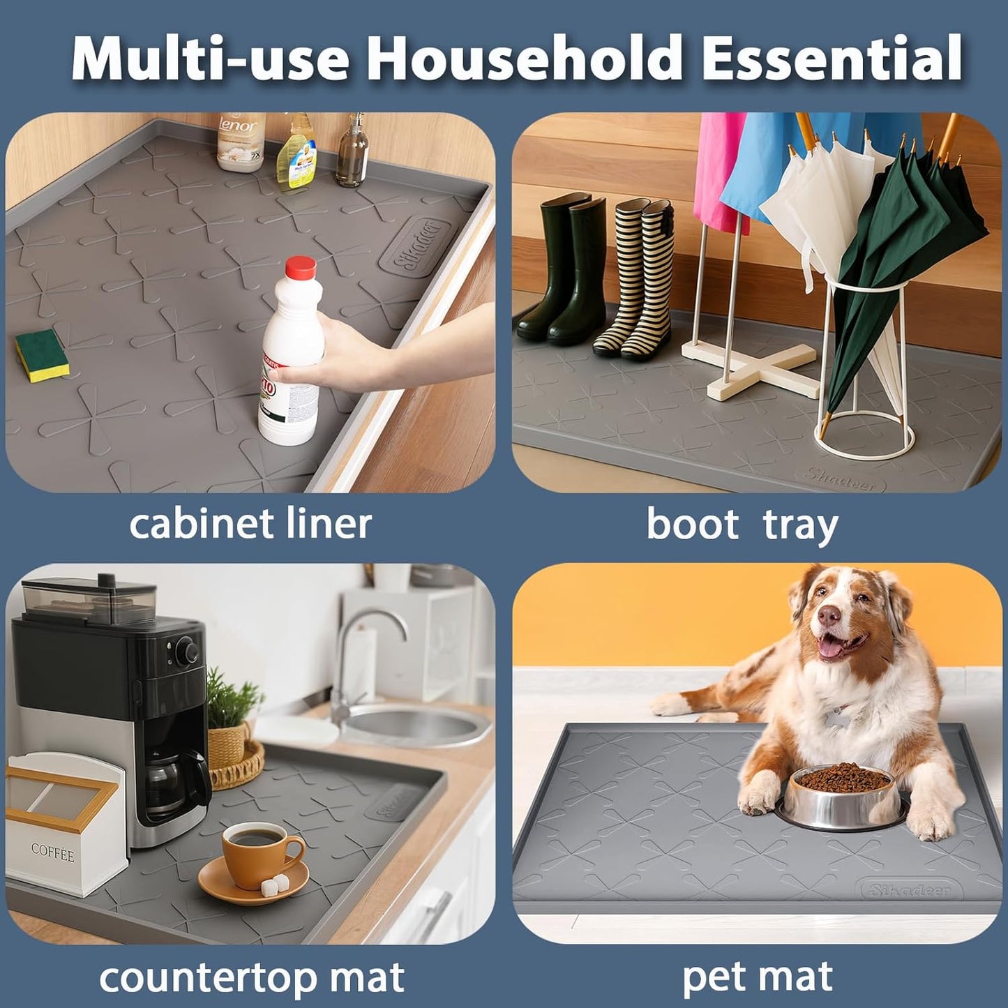 SIKADEER 19" x 19" Under Sink Mat Waterproof, Silicone Mat Kitchen Drawer Shelf and Cabinet Liner, Sink Protector for Kitchen Organizers and Storage, Boot Tray Pet Food Mats