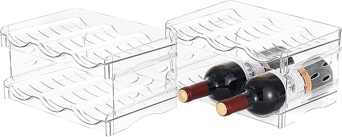 IEEK 4 Pack Stackable Wine and Water Bottle Holder Free-Standing Fridge Wine Bottle Organizers Clear Plastic Water Bottle Holder for Cabinet,Refrigerator,Pantry,Kitchen Countertops,Holds 12 Bottles