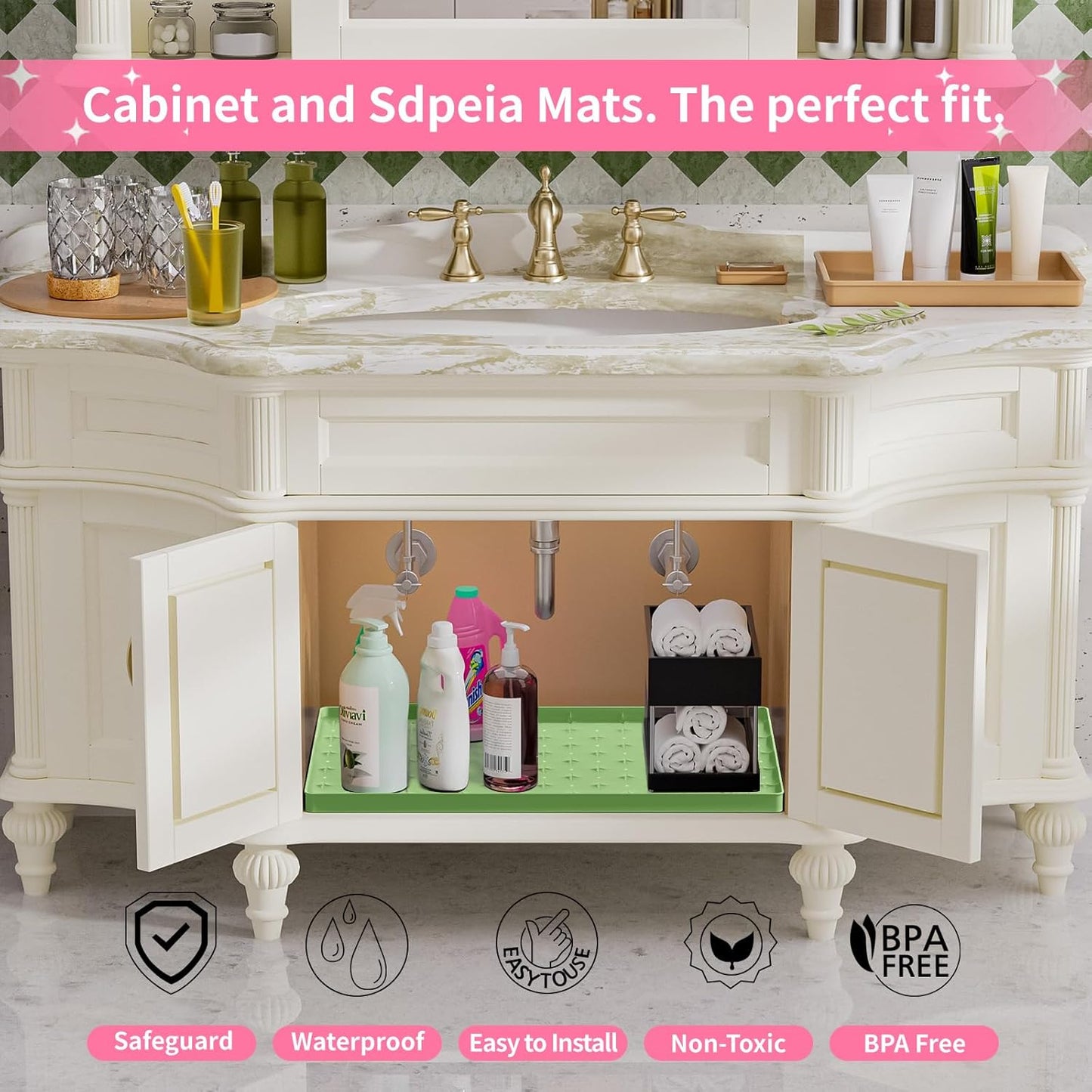 Sdpeia Under Sink Mat 22"×14" – Waterproof Silicone Cabinet Liner & Sink Protector for Kitchen & Bathroom, Multi-Purpose Organizers Tray for Pets, Laundry, Cat Litter Mat