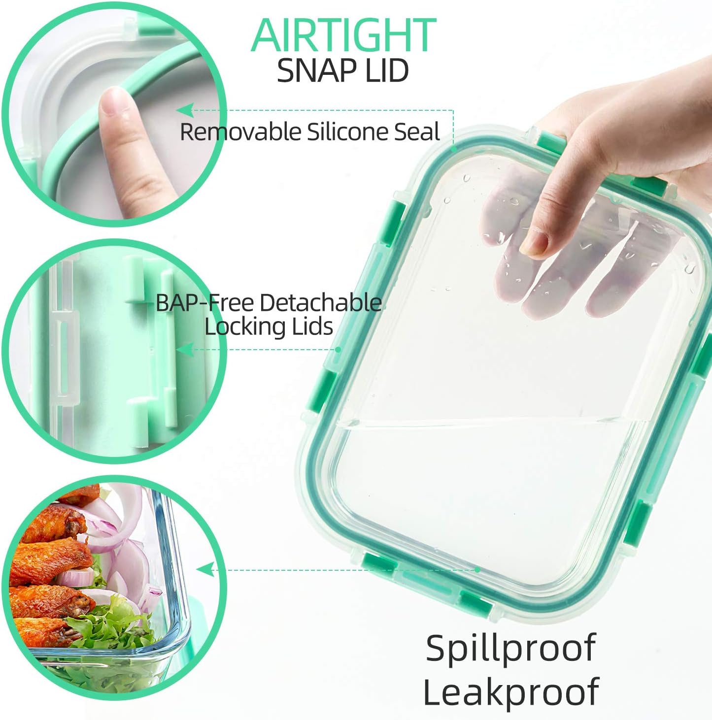 C CREST [10-Pack Glass Food Storage Containers (A Set of Five Colors), Meal Prep Containers with Lids for Kitchen, Home Use - Airtight Glass Lunch Boxes