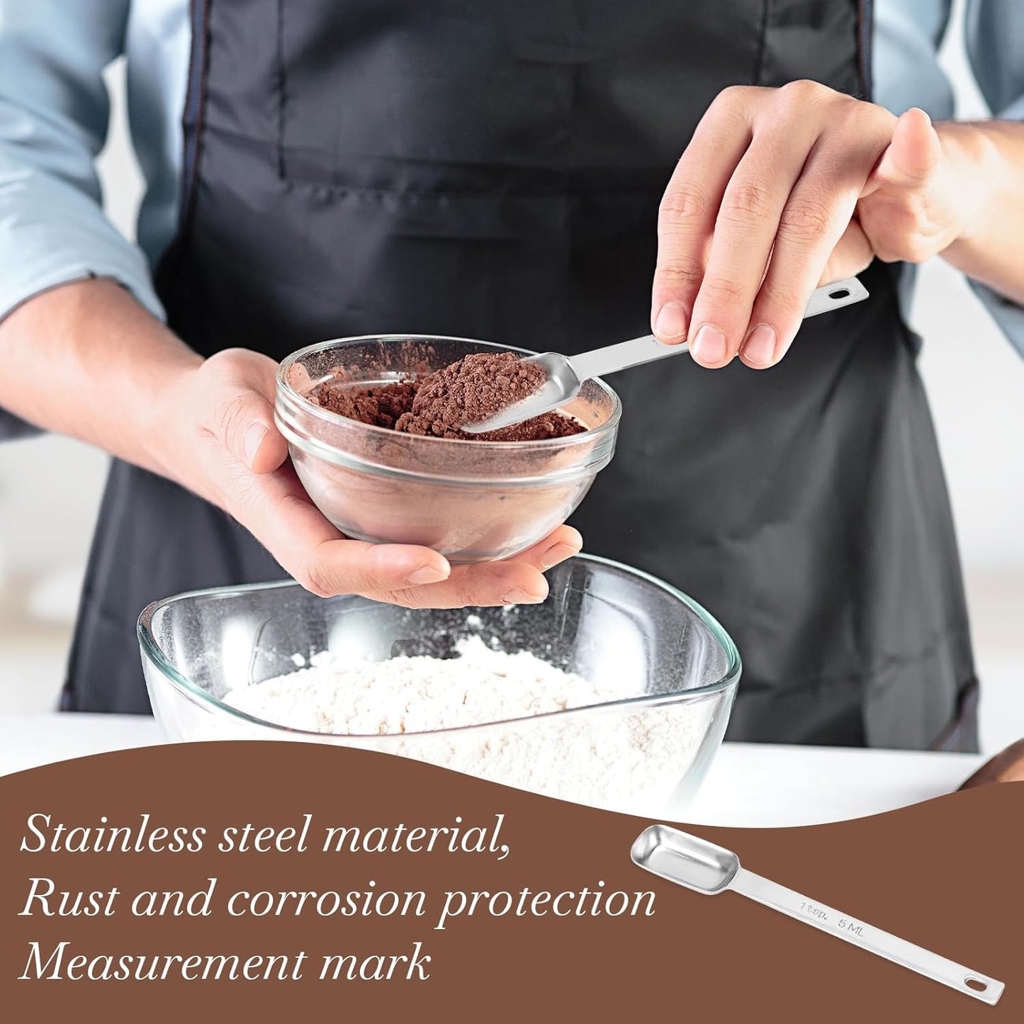 2Pcs 1 Teaspoon Stainless Steel Single Measuring Spoon 5 ML Teaspoon Rectangular Individual Measuring Spoons (1Tsp | 5 ML | 5 cc | 1/3 Tablespoon)