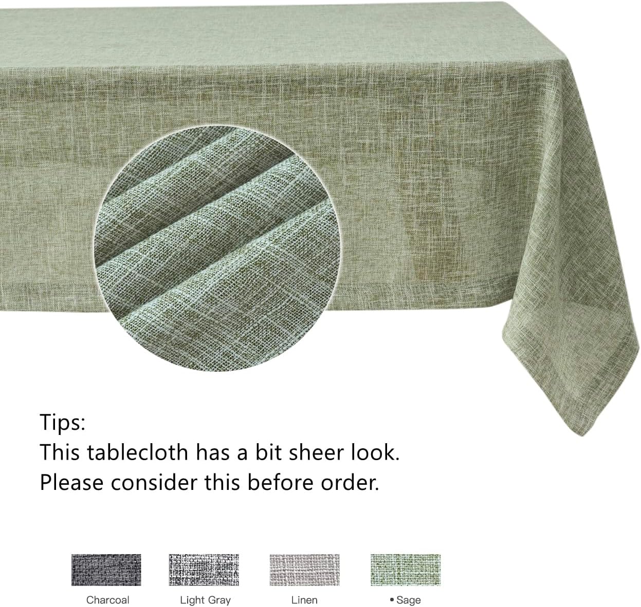 maxmill Flaxy Faux Linen Table Cloth with 2-Tone Slubby Texture Wrinkle Free Anti-Shrink Soft Tablecloth Decorative for Kitchen Dining Tabletop Outdoor and Indoor Use Rectangle 60 x 104 Inch Sage