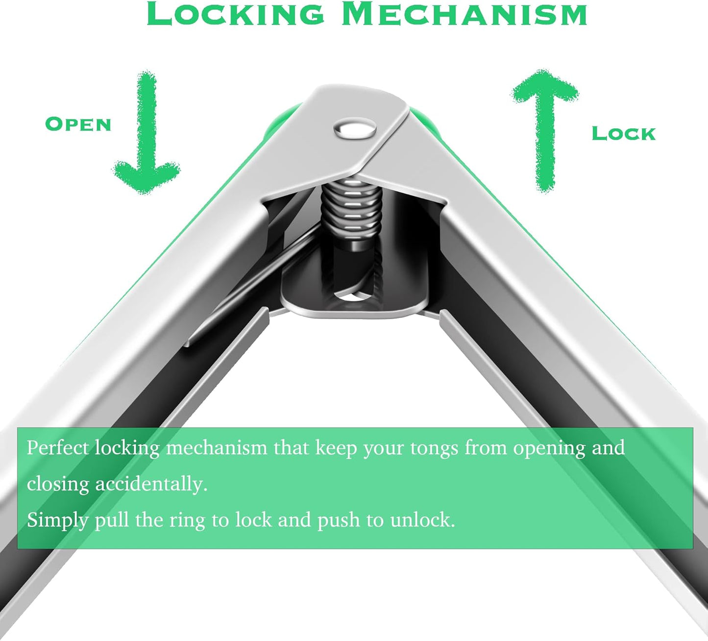 Set of 2 Kitchen Tongs, Premium Stainless Steel Locking 9-Inch & 12-Inch Silicone Grilling Barbeque Cooking Food Tong, Dark Green