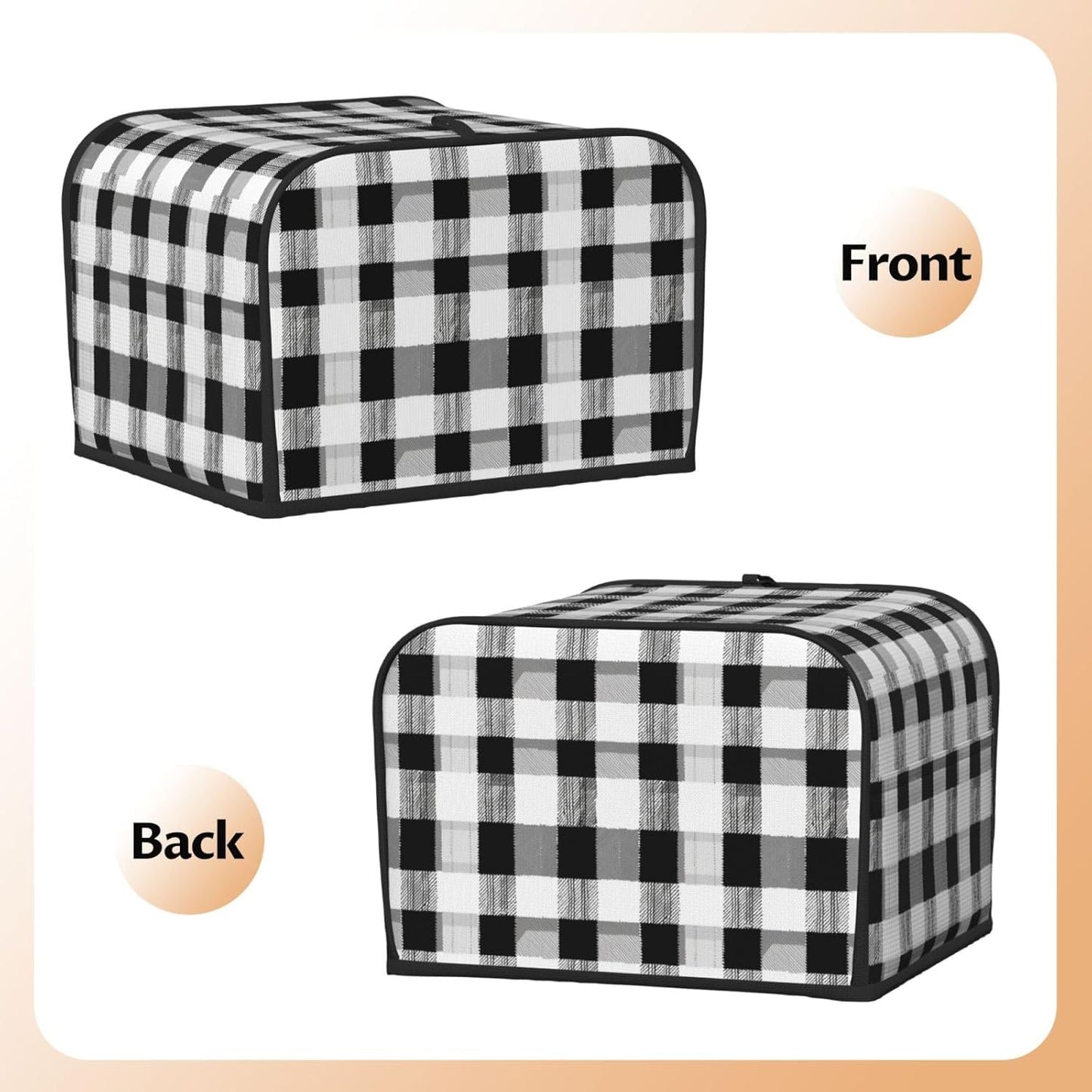 Toaster Cover 4 Slice Black White Plaid Kitchen Small Appliance Covers with Pockets Dust and Fingerprint Protection