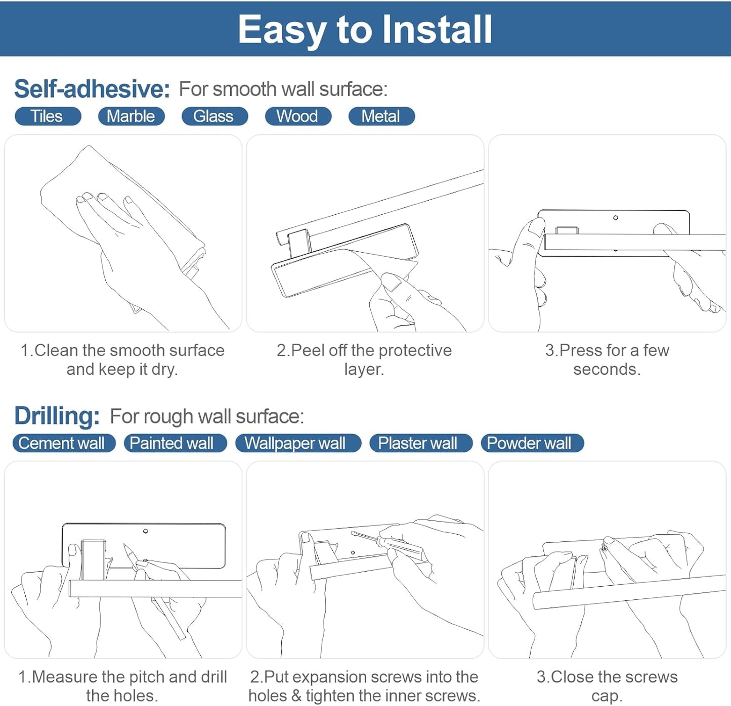 Paper Towel Holder Under Cabinet, Upgraded Adhesive Paper Towel Holder Wall Mount for Kitchen, Bathroom, RV, Bend-Resistant, Self-Adhesive or Drill mounting, Stainless Steel, Silver