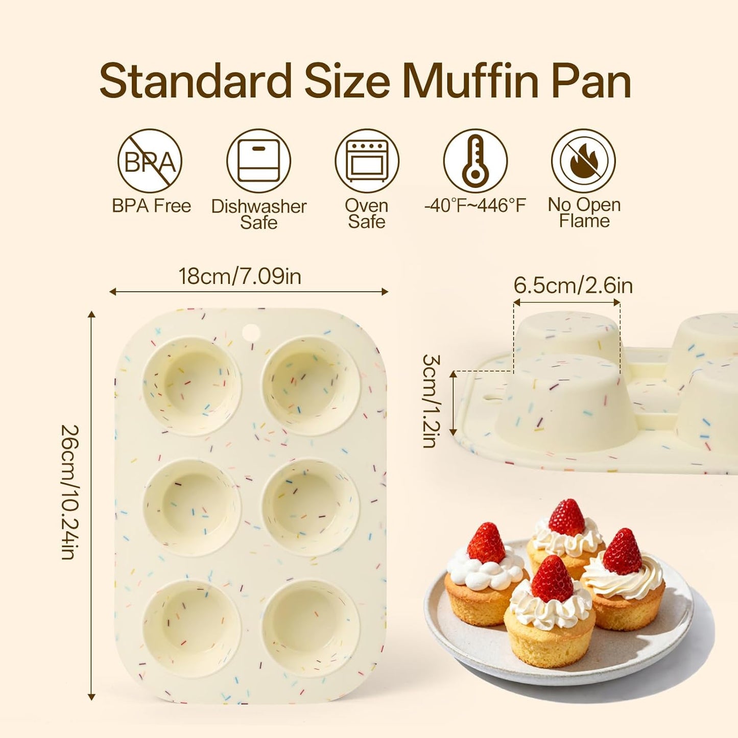4 Pack Silicone Muffin Pan for Baking, Regular Size Nonstick Cupcake Pan, 6-Cup Silicone Muffin Tin BPA Free Dishwasher Safe, Great for Muffin Cupcake Brownie Egg Tart