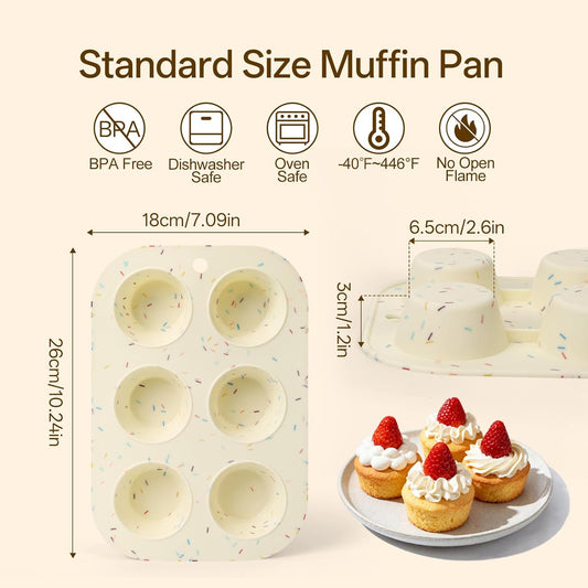 4 Pack Silicone Muffin Pan for Baking, Regular Size Nonstick Cupcake Pan, 6-Cup Silicone Muffin Tin BPA Free Dishwasher Safe, Great for Muffin Cupcake Brownie Egg Tart