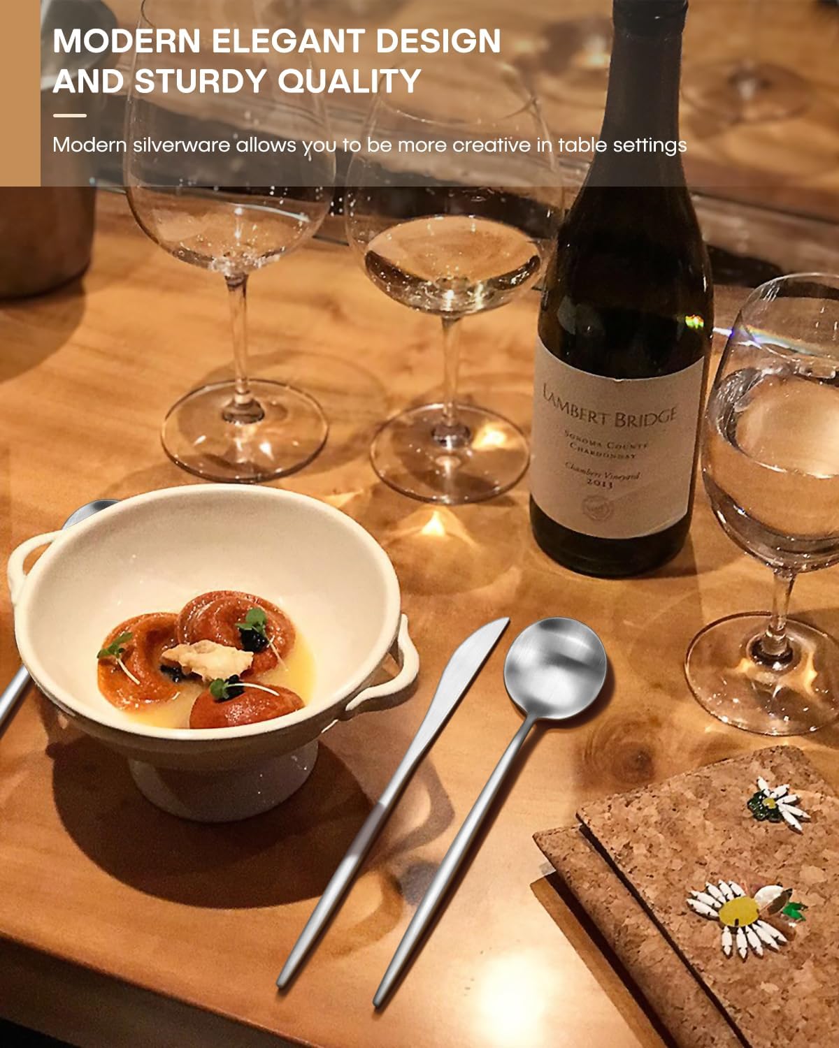 60-Piece Silverware Set for 12,Ollex Food-Grade Stainless Silver Flatware Set Include Spoons Forks Knives Matte Utensil Cutlery Set,Satin Finished & Dishwasher Safe