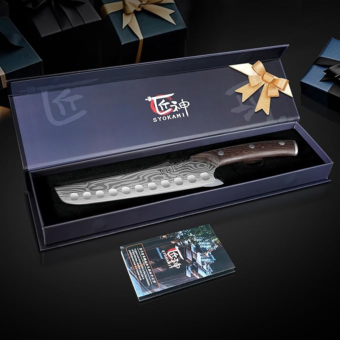 Nakiri Chef Knife, 7.2 Inch Japanese Style Vegetable kitchen Knife, Razor Sharp for Precision Cutting, Damascus Pattern, Ergonomic Full Tang Wooden Handle, Birthday Wedding Cooking Gifts