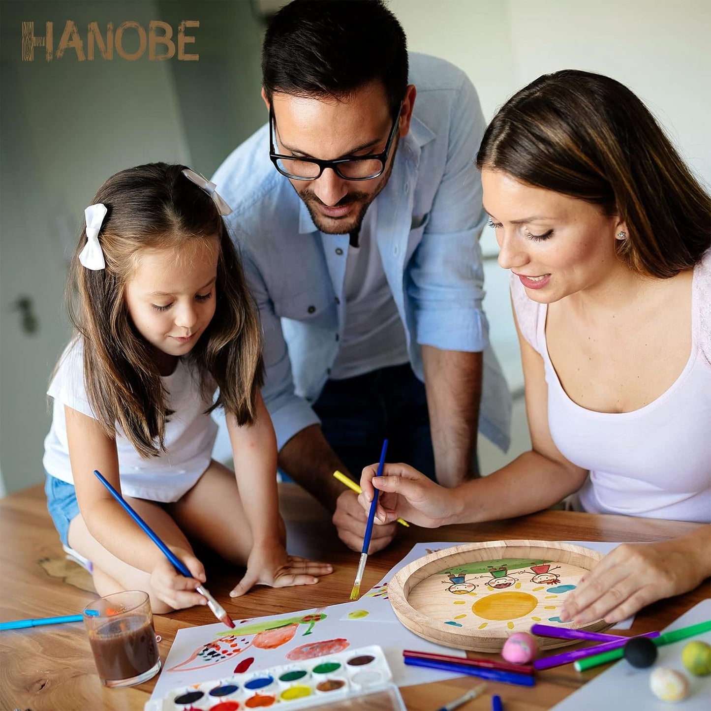 Hanobe Round Wood Decorative Tray: Unfinished Wooden Craft Trays DIY Ottoman Serving Tray Centerpiece Candle Holder Trays for Kitchen Countertop Crafts Art Home Decor Montessori Activity