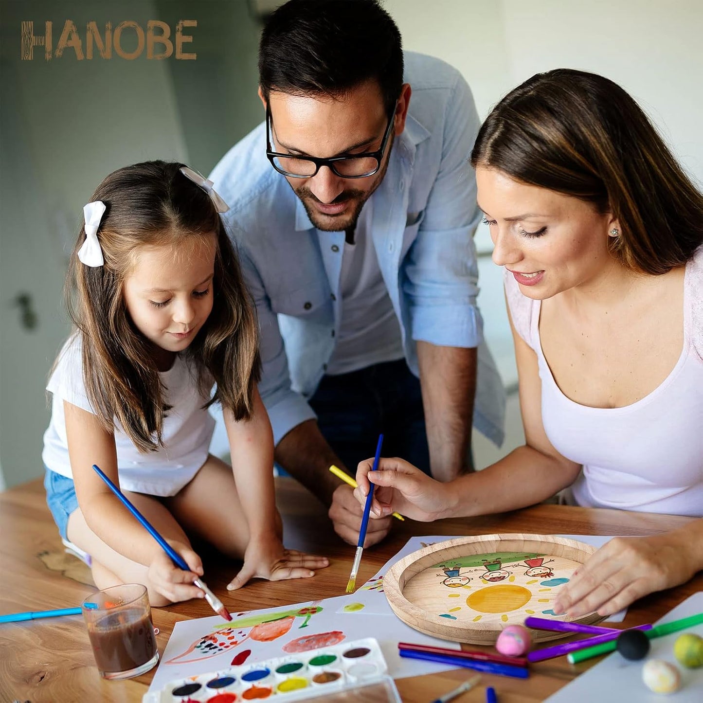 Hanobe Wood Decorative Tray：Set of 2 Round Unfinished Wooden Craft Trays DIY Ottoman Serving Tray Centerpiece Candle Holder Trays for Kitchen Countertop Crafts Art Home Decor Montessori Activity