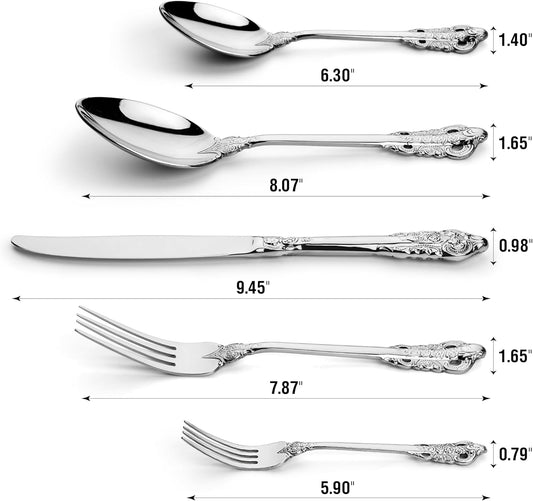 Royal Design Flatware, Silverware Set for 8 persons, 40 Piece - Spoons, Forks, and Knives 18/10 Stainless Steel, Dishwasher Safe