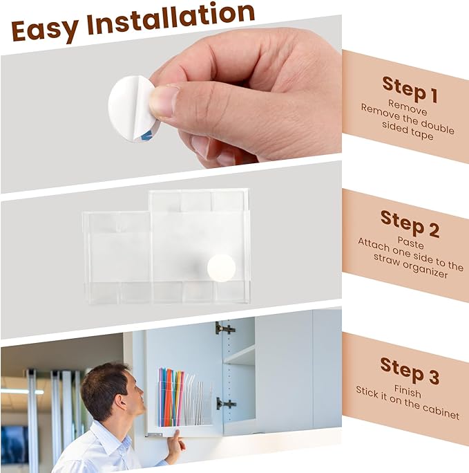 Acrylic Straw Dispenser Organizer - Reusable Metal Straw Holder for Countertop & Cabinet Storage - Ideal for Tumbler Cups, Keep Straws Neat & Accessible, Compatible with Long & Short Straws (Clear)