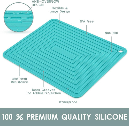 Silicone Trivets for Hot Dishes, Pots and Pans, Heat Resistant Mats for Quartz Countertops, Set of 2 Teal