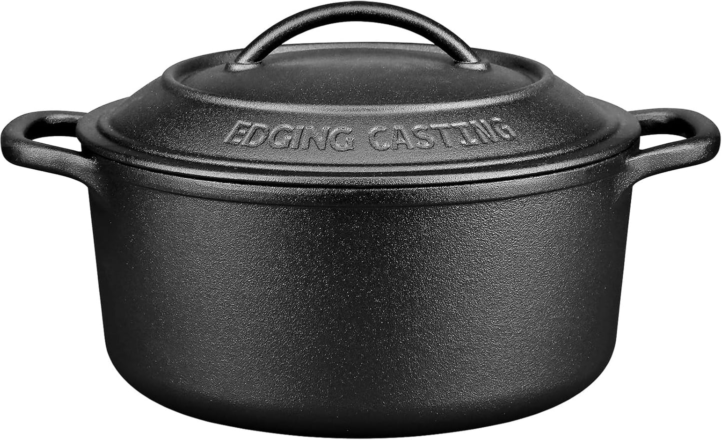 Pre-Seasoned Cast Iron Dutch Oven Pot with Lid Dual Handle, Sourdough Bread Baking Pots， Round 5 Quart, Black