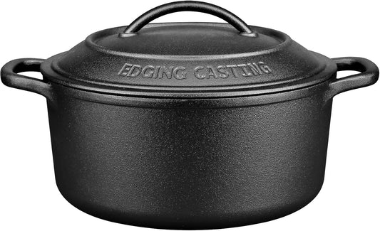 Pre-Seasoned Cast Iron Dutch Oven Pot with Lid Dual Handle, Sourdough Bread Baking Pots， Round 5 Quart, Black