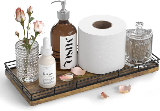 Bathroom Toilet Tank Tray, 13" Wood Storage Basket Back of Toilet Basket Organizer, Vanity Tray for Perfume Makeup Candle Kitchen Counter Coffee Table Bar Decor Rustic