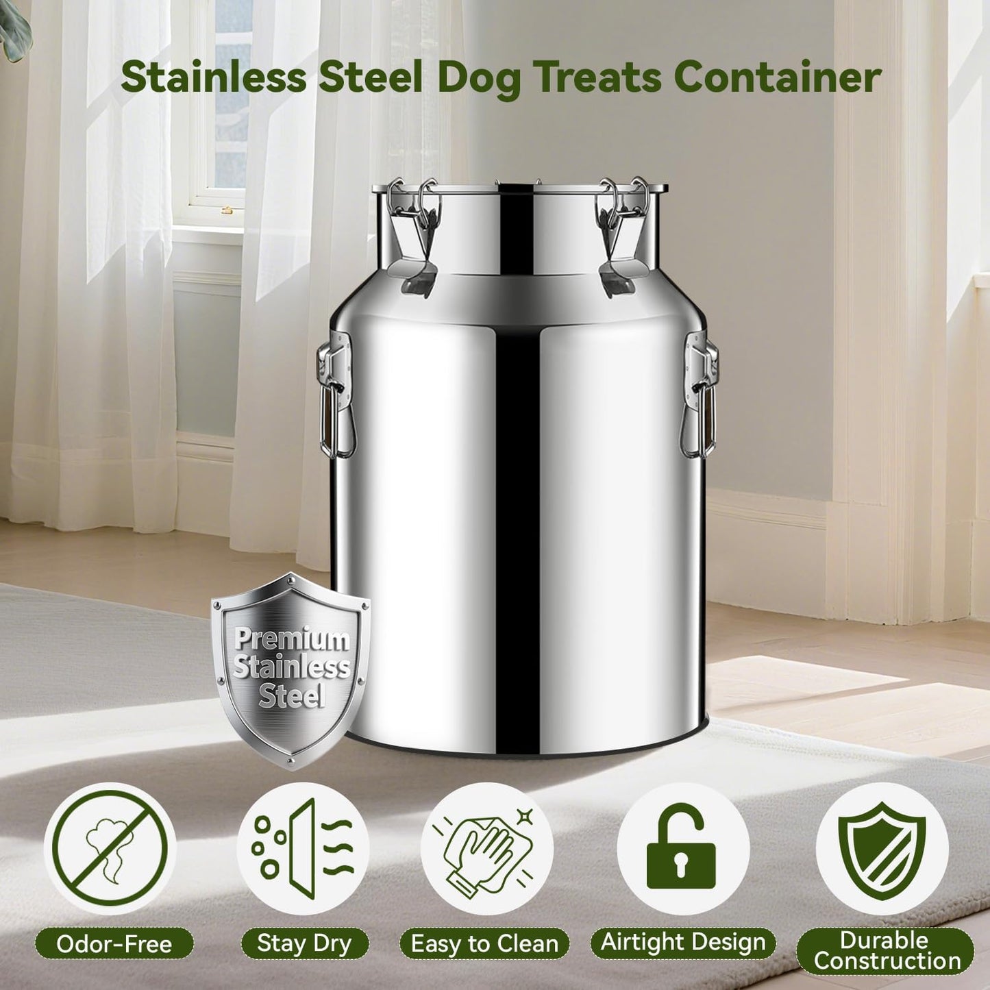 13lb Stainless Steel Dog Food Storage Container, Metal Pet Storage Container with Airtight Hangable Lid to Keep Food Fresh, Large Cat Food Storage Container with Scoop to Easily Clean