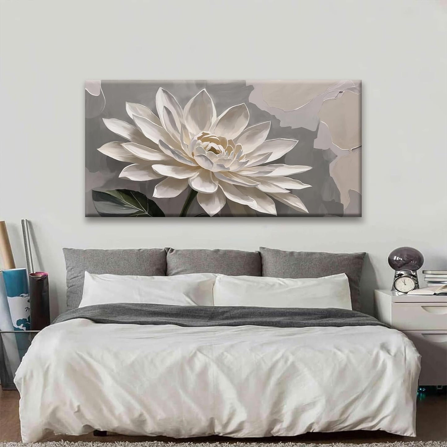 Large Wall Art For Living Room Floral Wall Art Decor Modern Canvas Art Wall Decor 29" X 58" Painting White Flower Wall Art Picture For Bedroom Home Office Home Artwork