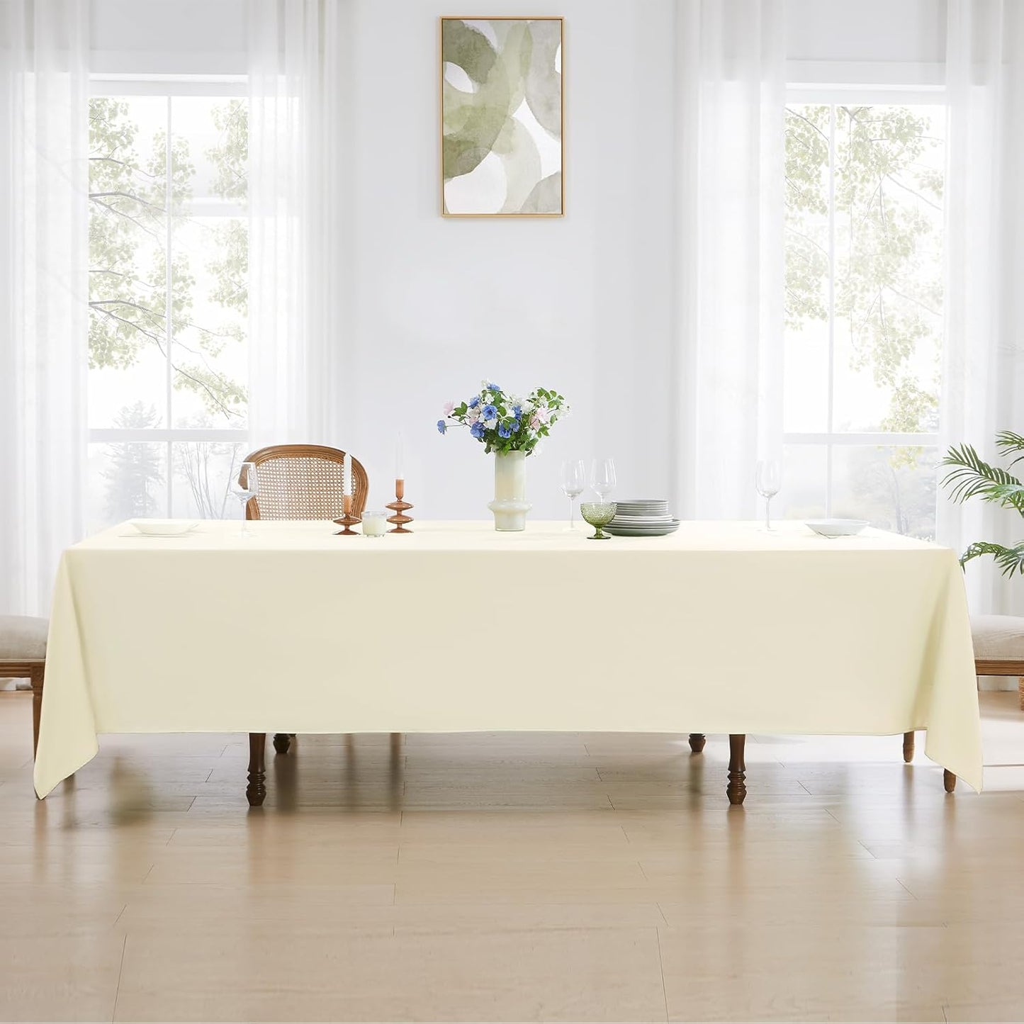 Rectangle Tablecloths 90x132 Inch 8 Pack Ivory Tablecloth Washable Decorative Linen Polyester Table Cloths for Dining Table Banquets Buffet Parties and Wedding