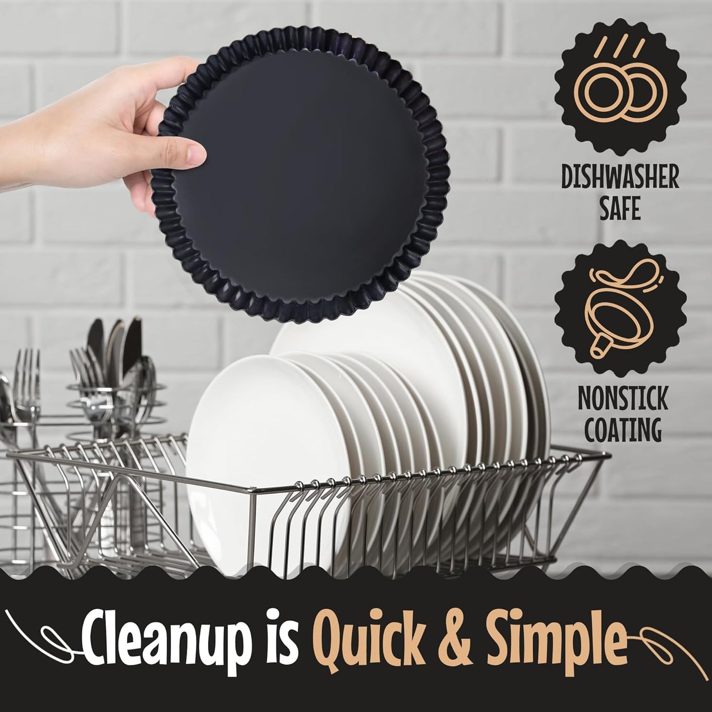 9 Inch Tart Pan with Removable Bottom – Non-Stick Deep Fluted Quiche and Pie Pan, Carbon Steel Loose Bottom Tart Pan, 9.5 Inch Top / 9 Inch Base, 1.1 Inch Deep Baking Pan