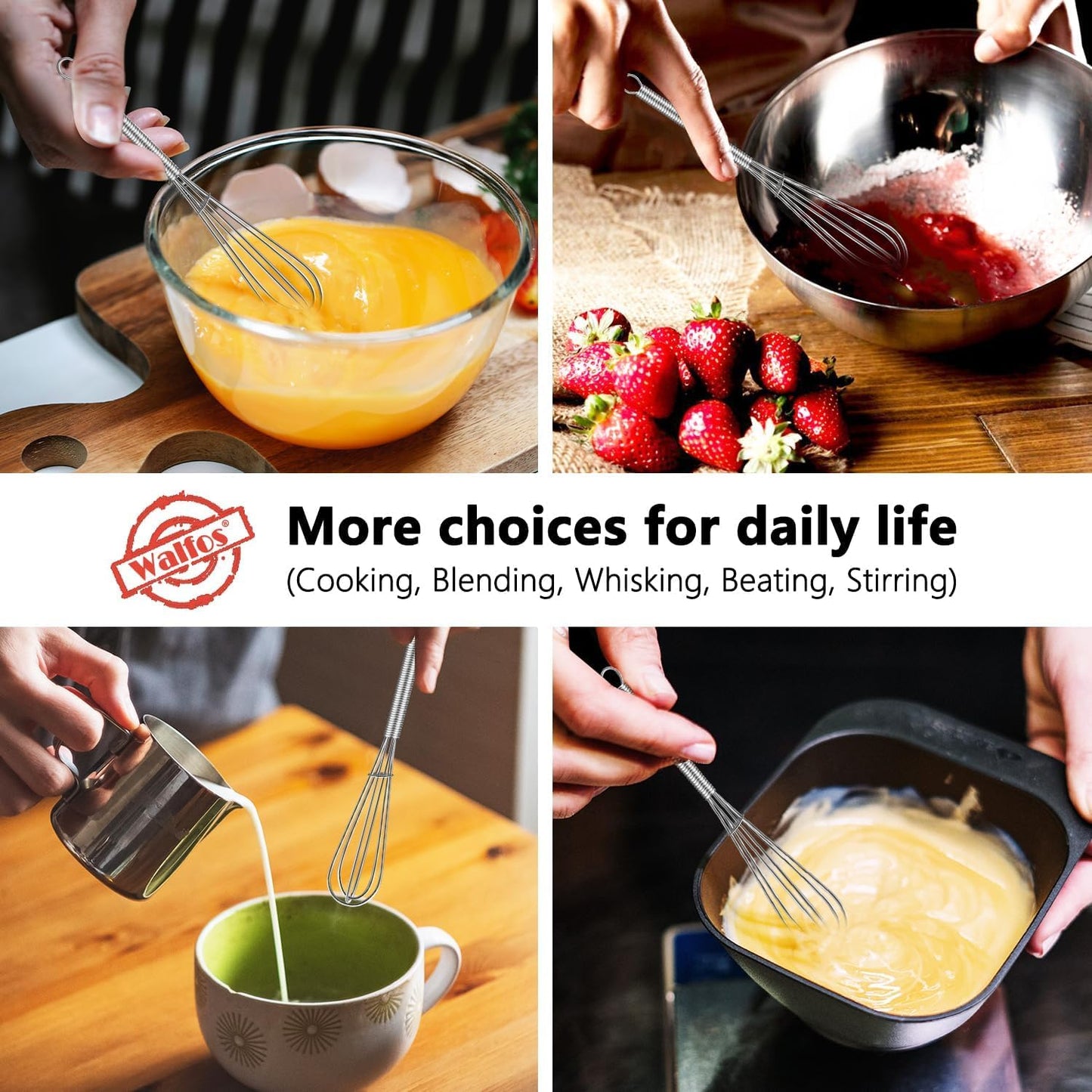 Walfos Mini Whisks, Small Whisk Bulk 304 Stainless Steel 6 Pieces, 5 Inch Tiny Whisk For Whisking, Beating Eggs, Mixing Sauces, Blending Ingredients