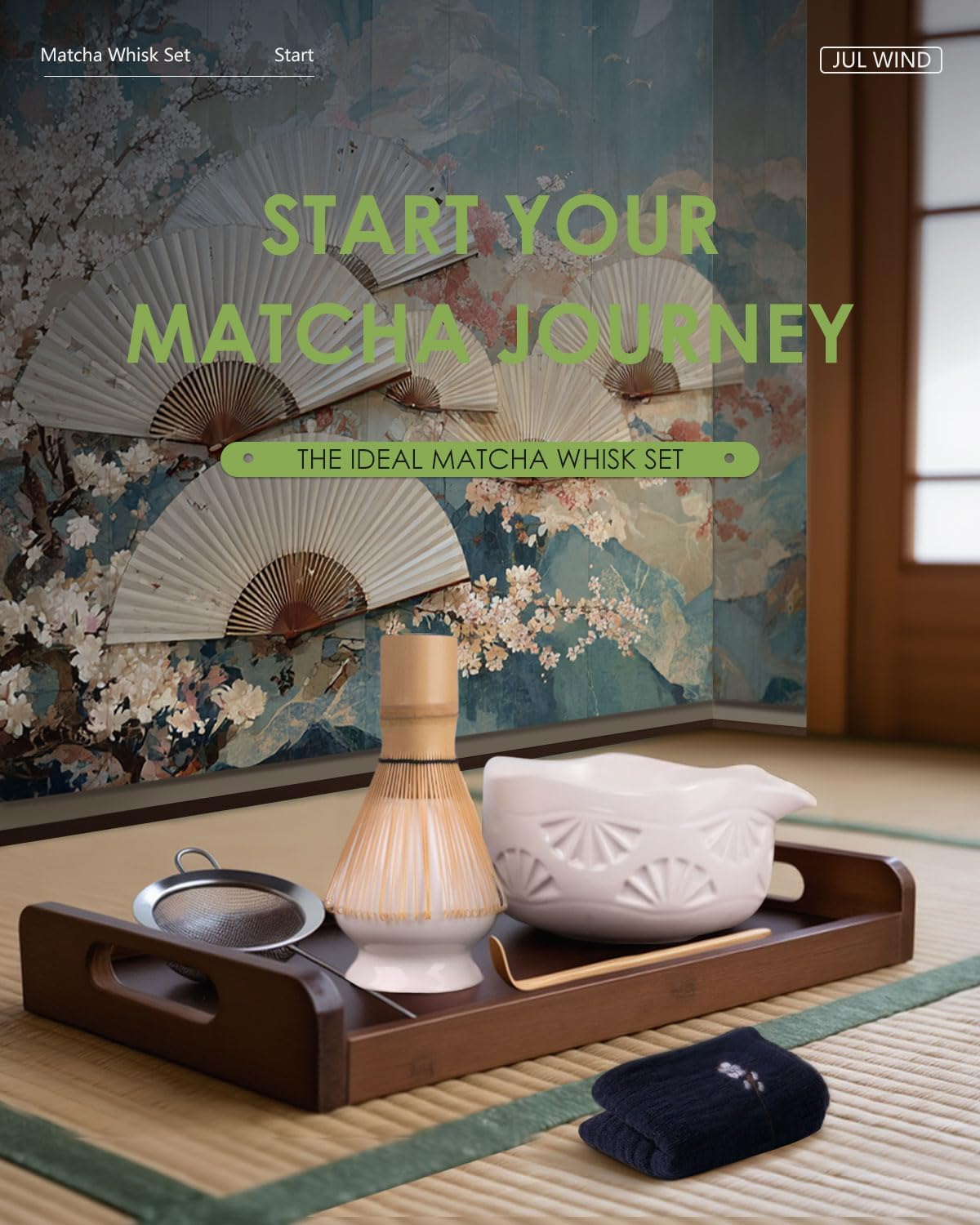 Matcha Whisk Set, Ceramic Matcha Set Includes Matcha Bowl with Spout, Matcha Whisk and Holder, Bamboo Scoop, Sifter and Tea Towel - 6 Pcs Matcha Kit Gift for Matcha Lovers (White)