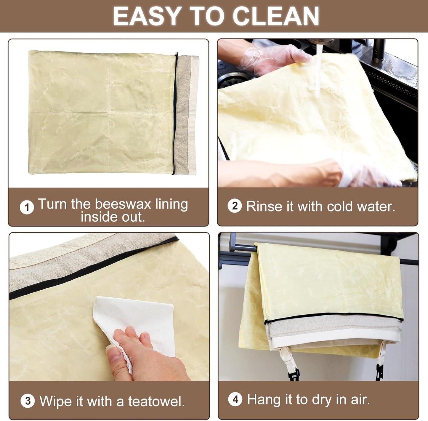 Beeswax Bread Bags for Sourdough, Large Size Sourdough Bread Bags with Beeswax to Keep Freshness Longer, Washable and Reusable Sourdough Storage Bag (2 Pack) (Beige)