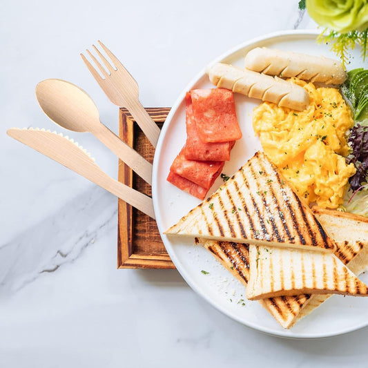 Bamboo Utensils -100 PK (50 Forks 25 Spoons 25 Knives) 6.7" Compostable Forks Spoons Knives Disposable Bamboo Cutlery Set Biodegradable Eco Friendly Flatware Renewable