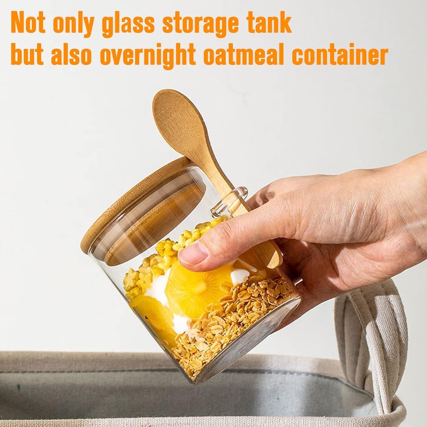 4-Pack 18.2 oz Overnight Oats Containers with Lids,Sealed Borosilicate Glass Jars with Bamboo Lid and Spoon,Clear Food Storage Jar for Kitchen,Candy, Spices, Coffee Beans,Cookies, Salad,Oats, Flour