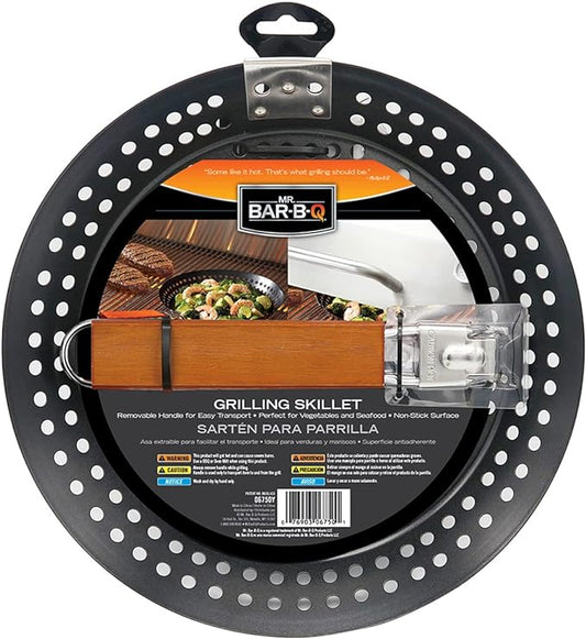 12" Non-Stick Grilling Skillet, Large Strainer with Removable Handle For Deep Frying Fried Food, Seafood & Vegetables, Grilling Basket for Indoor, Outdoor BBQ, Grill & Restaurants - Mr. Bar-B-Q 06750X