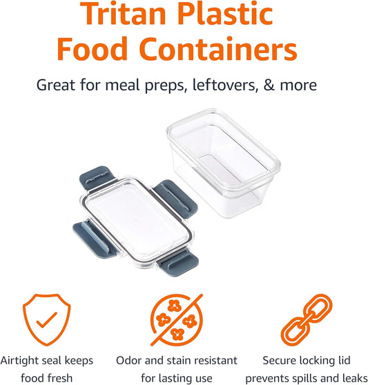 Amazon Basics Tritan Plastic Food Storage Containers - Tritan Plastic Locking, Air Tight, 11 Containers with Lids, 22 Pieces, Clear