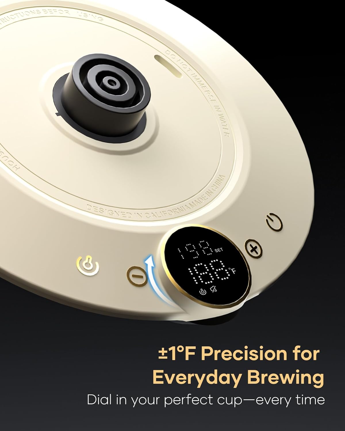 Cocinare FLOW B9 Gooseneck Electric Kettle, Precise Temperature Control for Pour-Over Coffee & Tea Brewing, Stainless Steel Interior, Rapid Heating for Boiling Water 1500W/0.9L (Morandi White)