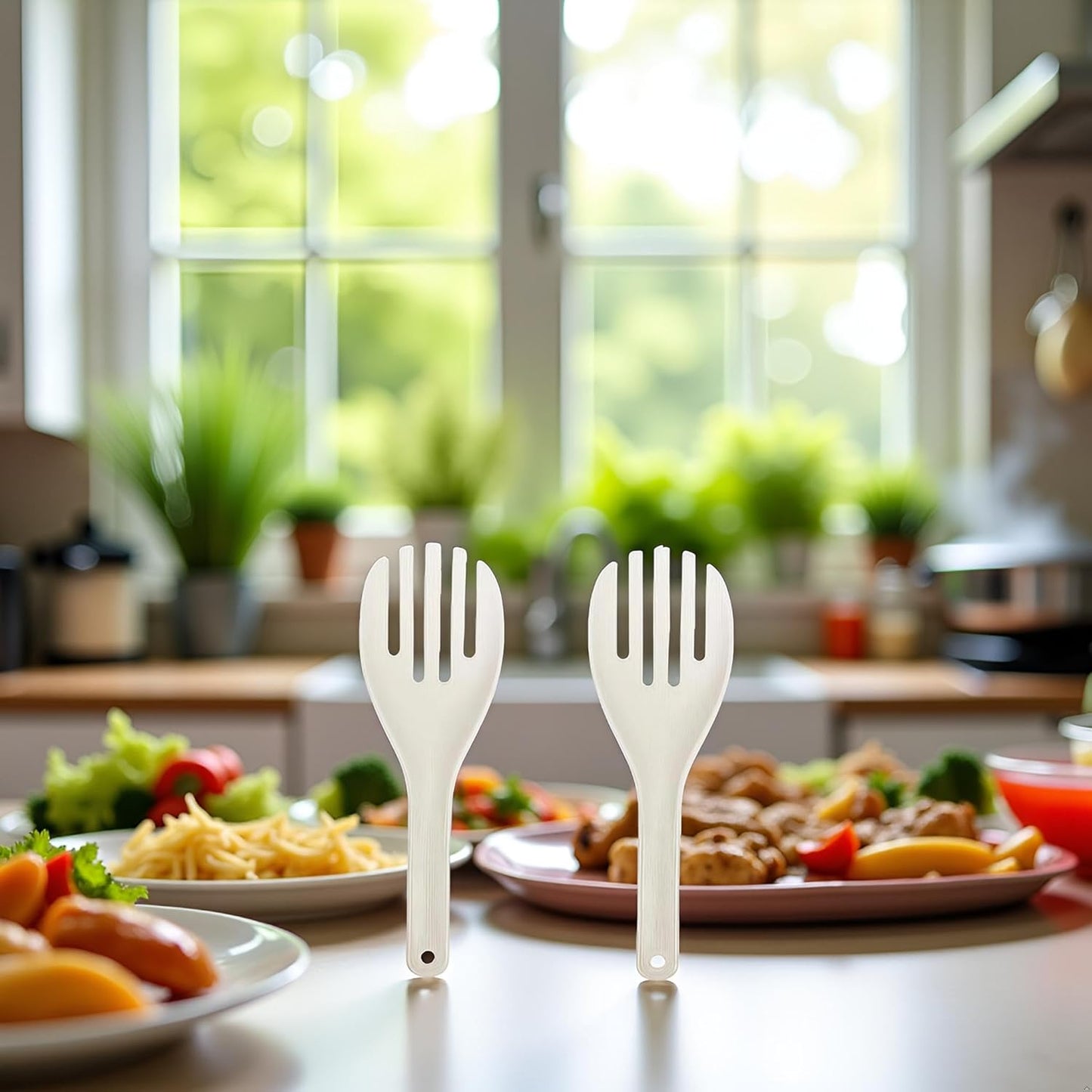 2Pcs White Jumbo Large Plastic Rice Paddle Spatula Scoop Fork-Like, 10.63" (27 cm) Long, Serving Spoons，Rice and Potato Servers, Home and Kitchen