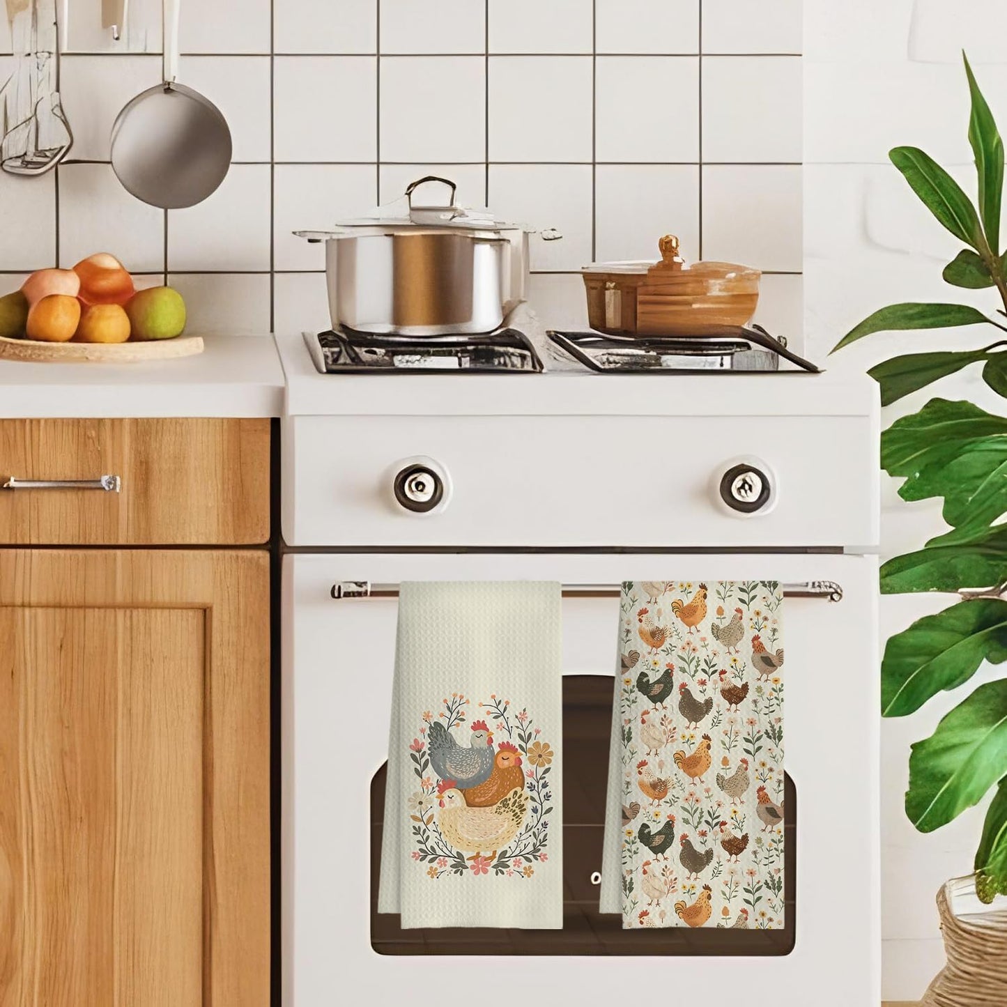 Farmhouse Chicken Rooster Kitchen Towels, Chicken Dish Towels, Rooster Decor Hand Towel for Bathroom Kitchen Decor, Cock Mom Lady Gifts,16x24 Inch Set of 2