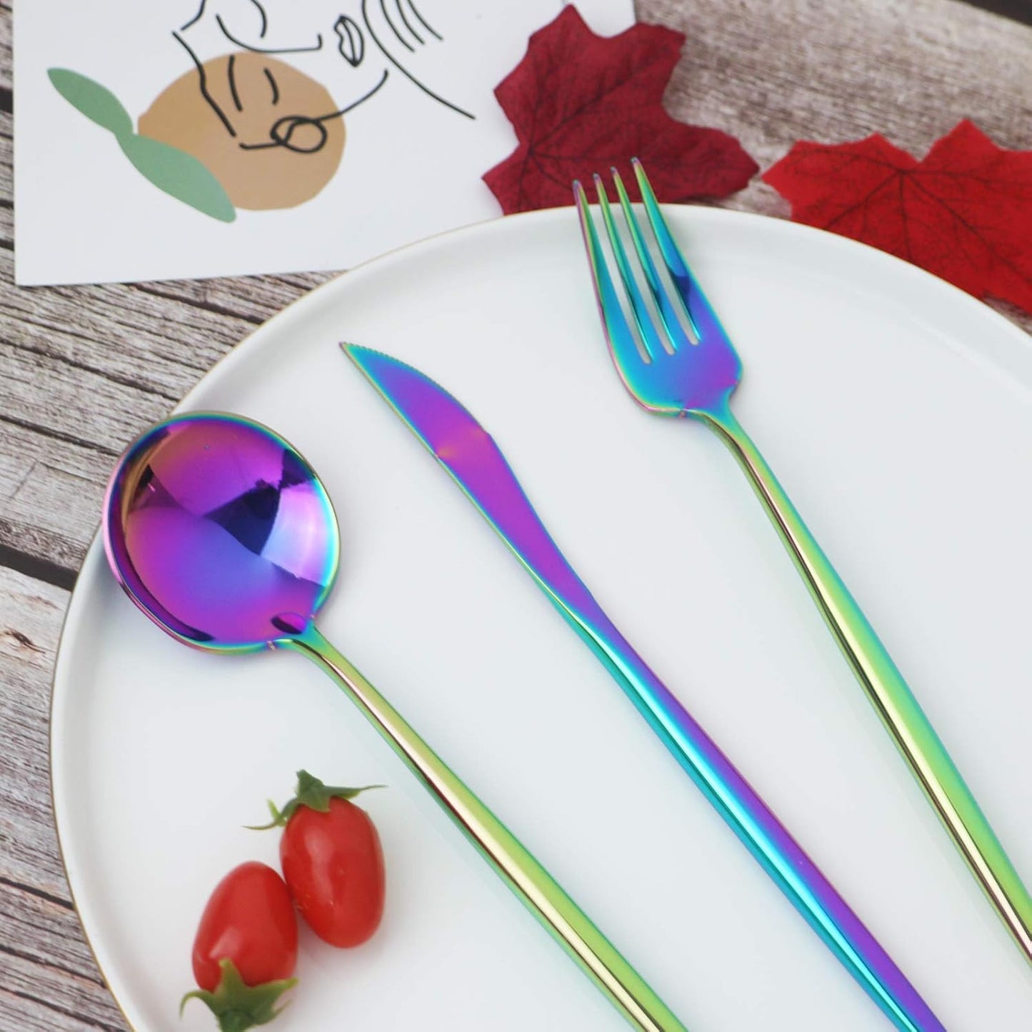 JASHII 20 Pieces Flatware Set, 18/10 Stainless Steel Utensils, Service for 4, Heavy Duty Silverware Gift, Dishwasher Safe, Mirror Polished Dinner Knife, Fork, Spoon for Restaurant (Rainbow)