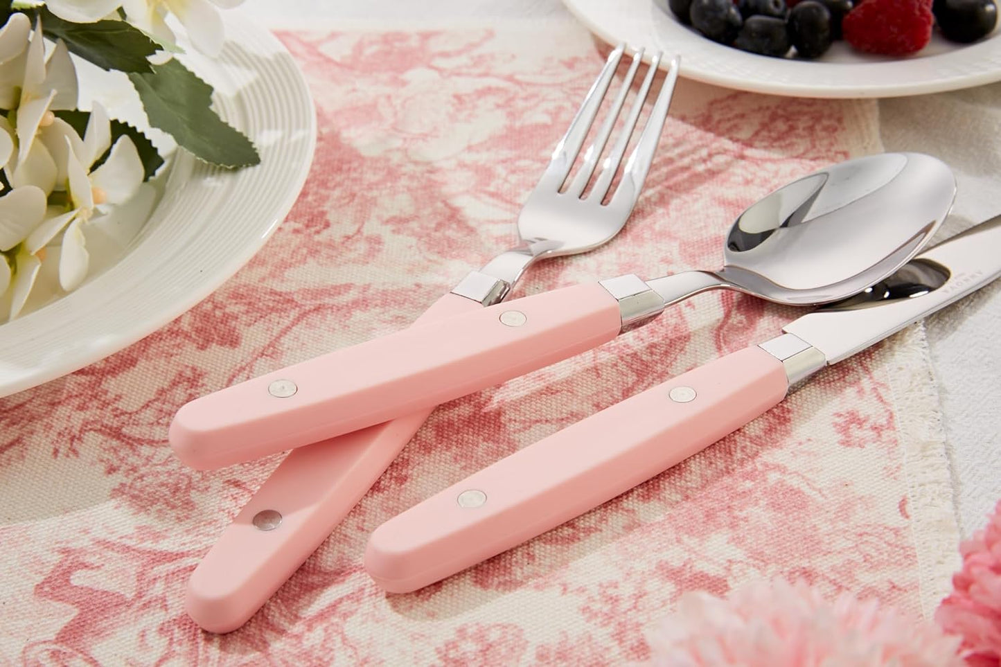 ANNOVA Silverware Set, Retro/Rivet Colorful Stainless Steel Tableware Kitchen Flatware Set Utensils, Includes Dinner Knives, Forks, Spoons, Salad Forks & Dessert Spoons (Light Pink, 20 Pieces)