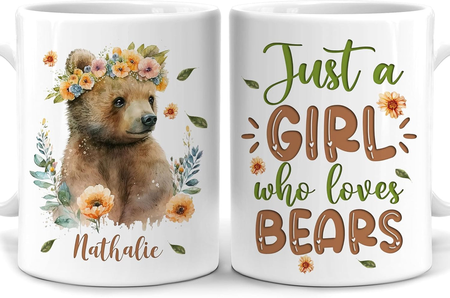 Hyturtle Personalized Gifts Bear Lover - Just A Girl Who Loves Bears Custom Name Ceramic Coffee Mug Cup 11oz - Idea Cute Animal Lover Gifts For Women, Girl Daughter On Birthday, Christmas